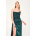 Emerald Slit Satin Evening Cat Ear Dress