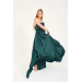 Emerald Slit Satin Evening Cat Ear Dress