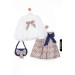 Gathered Sleeve Zigzag Skirt Girl Skirt Set Handbag 6, 14 Years