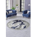 Deluxe Navy Blue Gray Fringed Leather Base Round Carpet