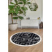 Black Fringed Digital Round Carpet Non Slip Washable Kitchen Entrance Carpet