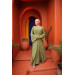 Ruffled Two Suit Abaya Pistic Green