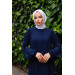 Designer Abaya With Hidden Placket Dark Blue