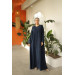 Coated Buttoned Ribbed Ababia Navy Blue