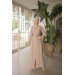 Abaya With Sleeves And Front Piping Beige