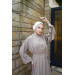 Hijab Shirt Neck Loose Dress Beige