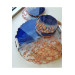 Gold Leaf Round Wavy Patterned Epoxy Tray Coaster Set, Blue