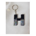 Letter H Black Silver Hologram Epoxy Keychain, Transparent