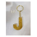 Letter J Gold Glitter Epoxy Keychain, Transparent
