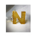 Letter N Gold Glitter Epoxy Keychain, Transparent