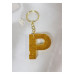 Letter P Gold Glitter Epoxy Keychain, Transparent