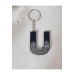 Letter U Black Silver Hologram Epoxy Keychain, Transparent