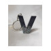 Letter V Black Silver Hologram Epoxy Keychain, Transparent