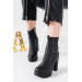 Womens Black Long Heel Boots With Zippers