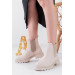 Womens Winter Boots In Nude Leather With Elasticated Sides