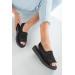 Aymood Womens Black Lace Tricot Sandal