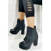 Womens Black Long Heel Boots With Lace And Zipper