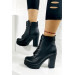 Womens Black Long Heel Boots With Lace And Zipper