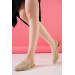 Womens Nude Lace Detailed Open Back Comfortable Knitted Embroidered Straw Ballerinas