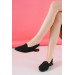 Womens Black Lace Detailed Open Back Comfortable Knitted Embroidered Straw Ballerinas