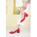 Red Suede Womens Stylish Daily Comfortable Short Heeled Shoes Heel Height 5Cm