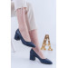 Comfortable Navy Blue Leather Womens Heel Shoes
