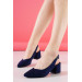 Womens Navy Blue Suede Shoe With A 5 Cm Short Heel