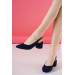Womens Navy Blue Suede Shoe With A 5 Cm Short Heel
