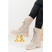Nude Womens Winter Boots In Leather With Lace Up And Zipper