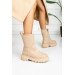 Womens Nude Leather Zipup Boots