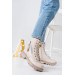 Womens Nude Leather Snow Boots With Lace Up And Zipper