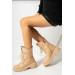Womens Winter Boots In Nude Leather With Laceup And Zipper