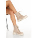 Nude Suede Womens Winter Leather Boots With Lace Up And Zipper
