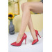 Womens Red Leather Heel Shoes, 11 Cm