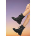 Womens Black Leather Snow Boots With Drawstring And Zipper