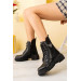 Womens Black Leather Winter Boots With Zip And Lace