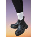 Womens Winter Boots In Black Leather With Rubber