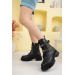 Womens Black Leather Winter Boots With Zipper And Laceup