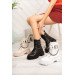 Womens Black Leather Winter Boots With Zipper And Drawstring