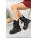 Black Womens Winter Boots With Rubber And Laceup