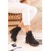 Womens Black Nubuck Winter Boots With Zip And Drawstring