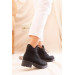 Womens Black Nubuck Winter Boots With Zip And Drawstring