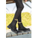 Women's Black Suede Winter Boots With Zipper And Drawstring