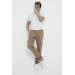 Mens Cotton Trousers With Camel And Light Beige Elastic, M