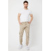 Mens Cotton Trousers With Camel And Light Beige Elastic, M