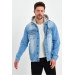 Mens Oversize Denim Jacket With Hood, Two Piece Size Xl
