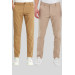 Mens Pants, Camel And Light Beige Cotton, Two Piece, 33