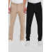 Mens Black And Light Beige Cotton Trousers Two Pieces, 36