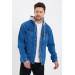 Turkish Mens Jeans Jacket With Hood Blue S