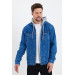 Turkish Mens Jeans Jacket With Hood Blue Xl